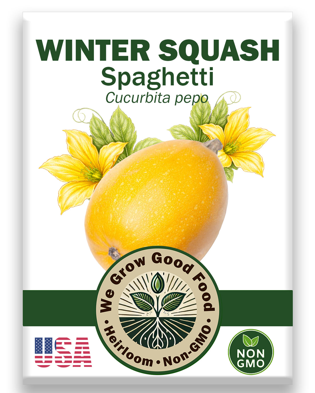 Spaghetti Squash seed pack by WeGrowGoodFood Non GMO seeds grown on an organic farm in the USA