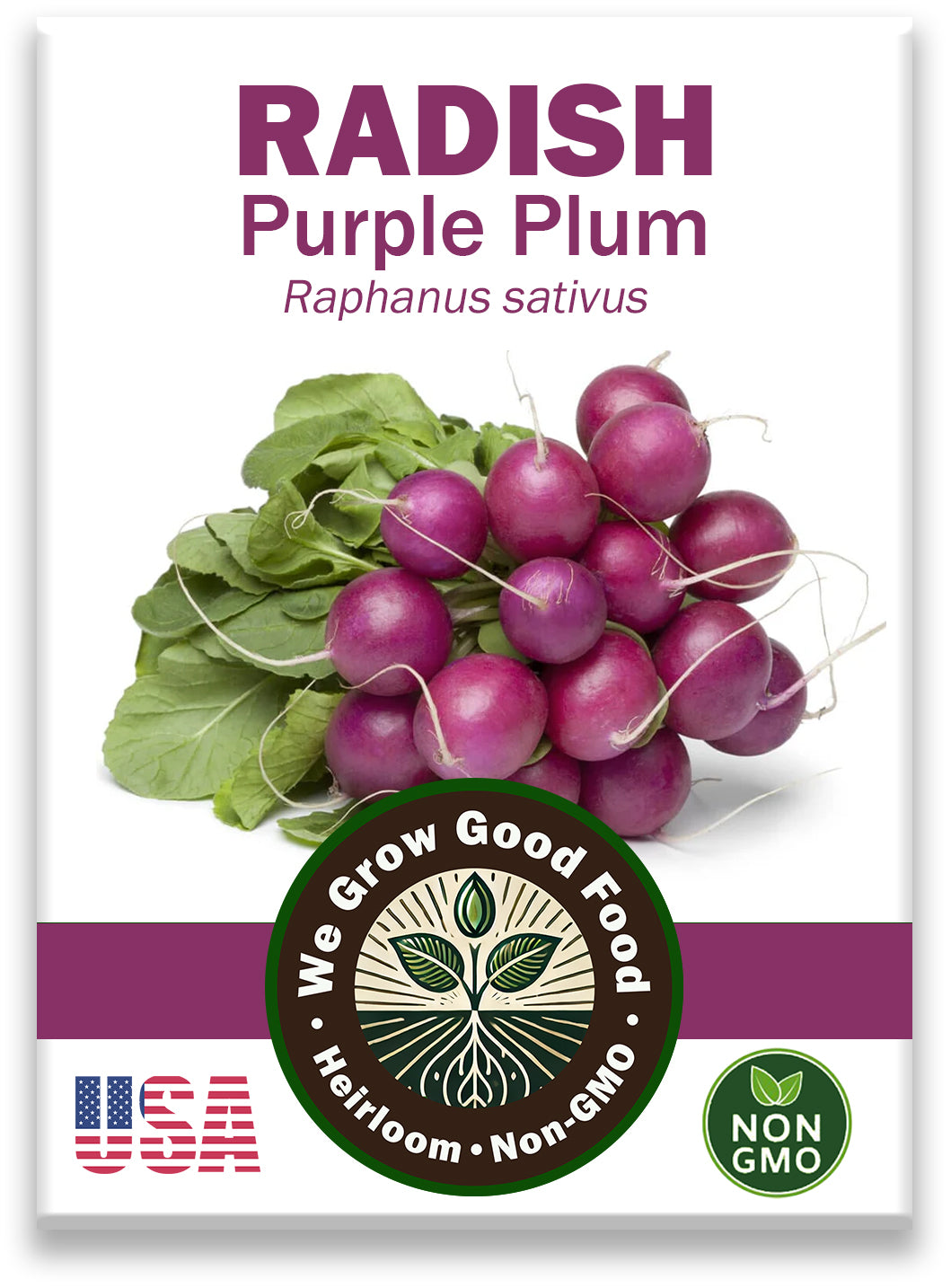 Organic Purple Plum Radish Seeds in labeled seed packet
