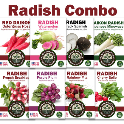 Radish Variety Seed Pack Combo with 8 labeled heirloom seed packets