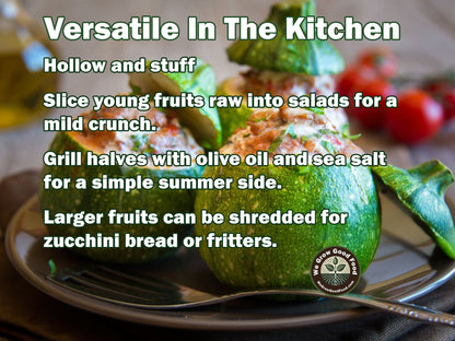 Round zucchini prepared as a stuffed squash dish highlighting its bowl-shaped fruit.